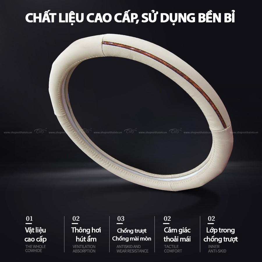 [Mã BMBAU50 giảm 10% đơn 99k] Bọc Vô Lăng CIND G2004 Size M Màu Kem