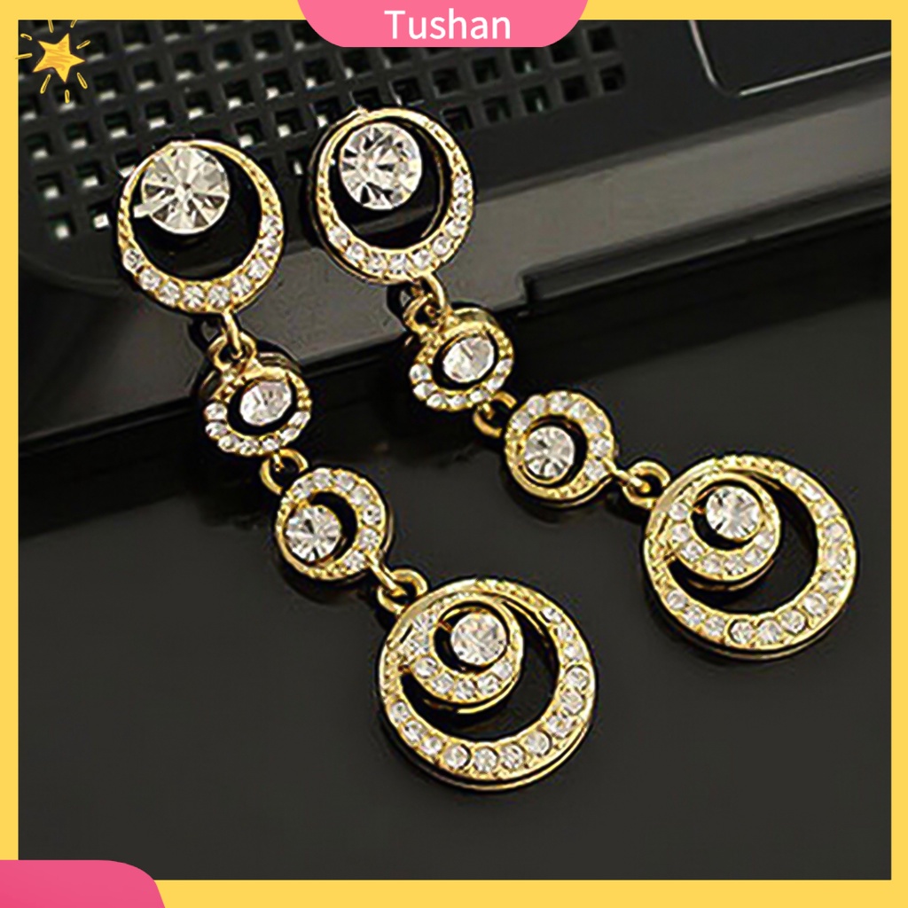 Khuyên tai nữ hình tròn lớn đính ngọc thời trang dáng dài