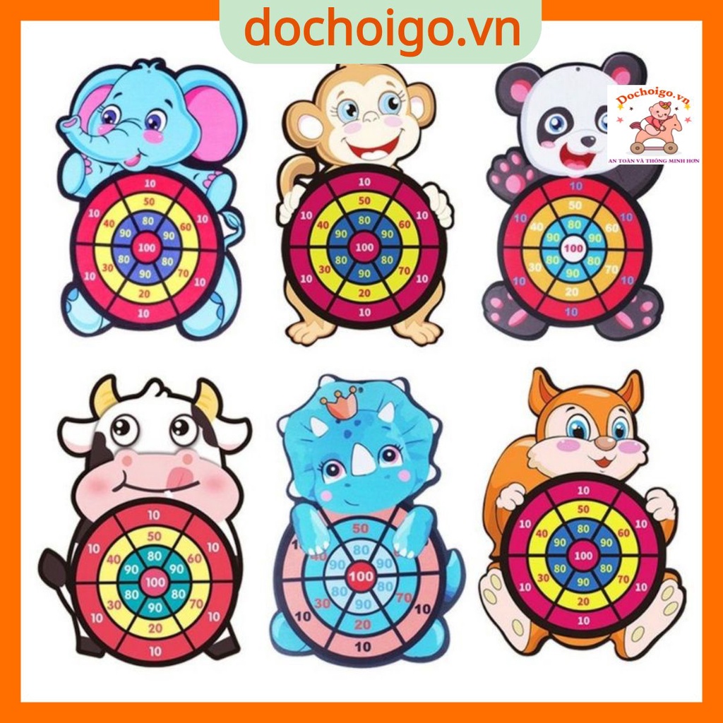 Phi tiêu bóng dính cho bé, bảng ném bóng gai tính điểm chất liệu vải an toàn, hình động vật đáng yêu