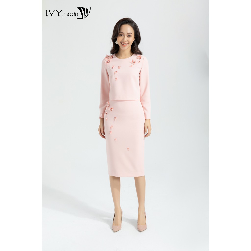Áo croptop đính hoa lan nữ IVY moda MS 17C5860
