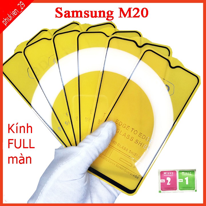 Kính cường lực Samsung M20 , Kính cường lực full màn hình, Ảnh thực shop tự chụp, tặng kèm bộ giấy lau kính