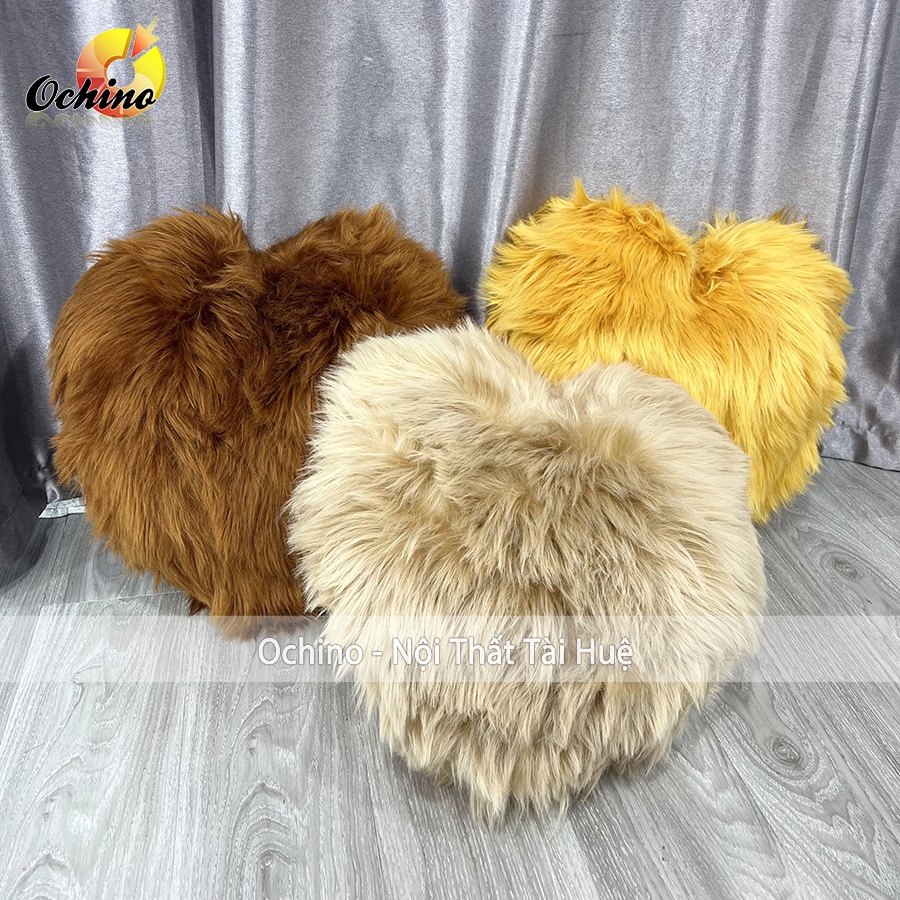 Gối Lông Trang trí, Gối Trái Tim Lông Hồ Ly Sang Chảnh  2 Mặt Đều Có Lông (Hàng có sẵn)