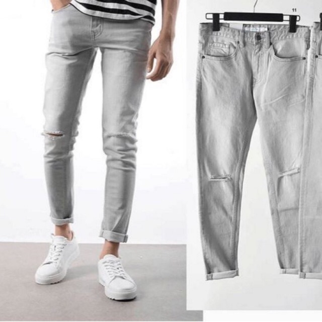 Quần jean Nam cao cấp dài rách gối siêu chất wash Bạc - HOT TREND 2021 | BigBuy360 - bigbuy360.vn