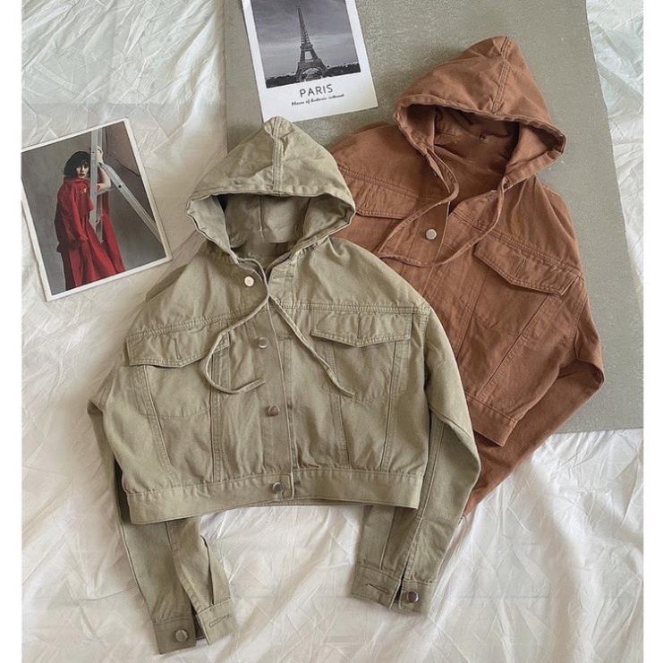 Áo Khoác Kaki Dành Cho Nữ Có Mũ 4 Màu Đen Kem Xanh Rêu Cam Mina
