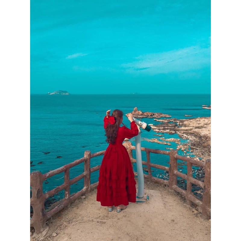 ĐẦM MAXI ĐỎ VÀNG BOHO NHÚN TẦNG VÁY STYLE THỔ CẨM CÔNG CHÚA