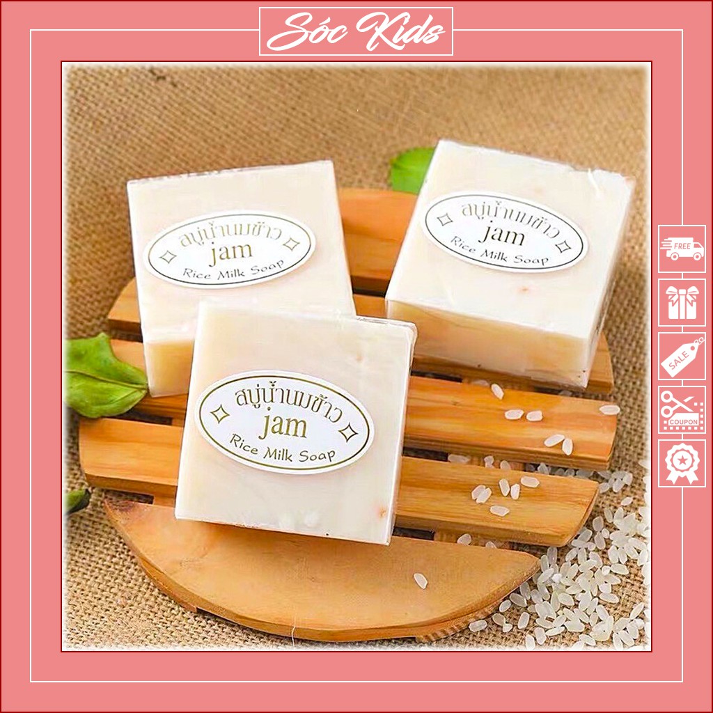 Xà Phòng Cám Gạo Thái Lan Jam Rice White Soap Làm Trắng Da Thiên Nhiên - CHUẨN THÁI - DATE 2023 - XÉ LẺ | SÓC KIDS