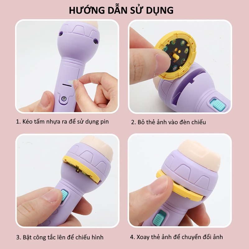 Đèn pin chiếu hình cho bé 80 hình sắc nét Đồ chơi đèn chiếu ảnh ngộ nghĩnh đáng yêu DC046