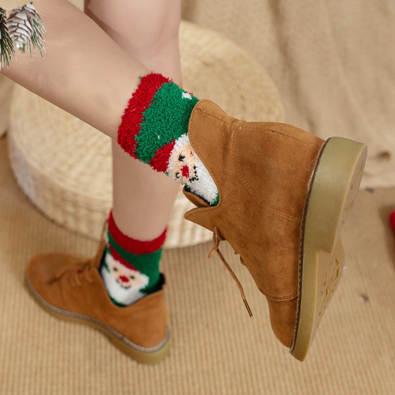 Tmdbyx Vớ lông cừu san hô dày ấm áp họa tiết tuần lộc Giáng sinh cho nữ