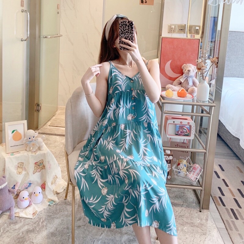 (Sẵn) Váy lanh, váy ngủ mềm mát hoạ tiết trẻ trung, trang nhã | BigBuy360 - bigbuy360.vn