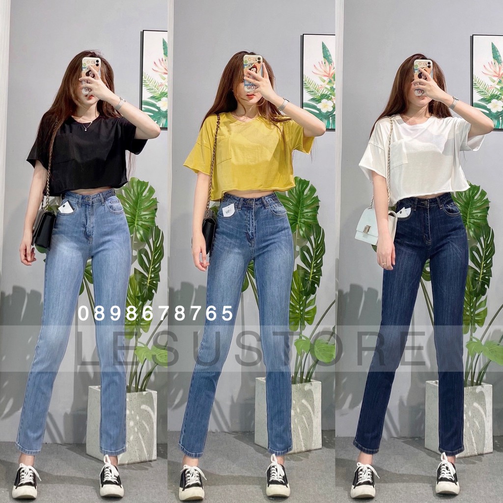 ẢNH TỰ CHỤP Quần Jeans Ống Đứng trơn dài 90cm