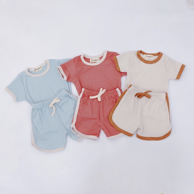NT022 Bộ cộc ngắn tay, bộ đùi vạt bầu thun tăm Peekaboo cho bé