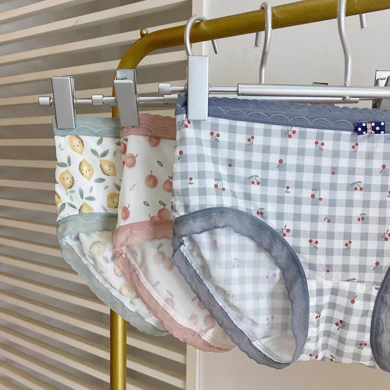 Set quần lót nữ thun lạnh điều hoà , combo 3 quần lót lụa mềm nhẹ hoạ tiết hoa quả dê thương
