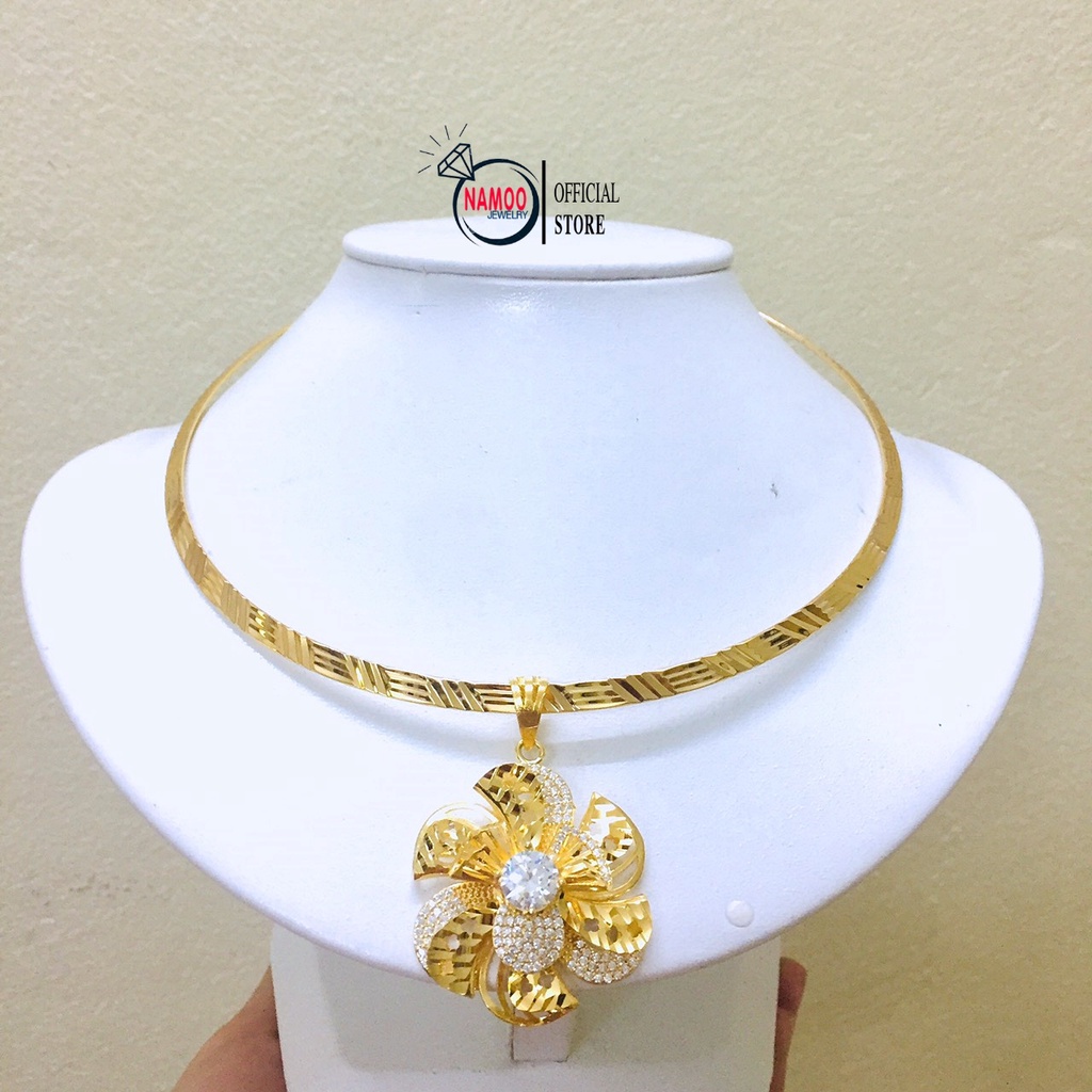 Kiềng Cổ Nữ Mạ Vàng Bản Hoa Lớn Namoo Jewelry