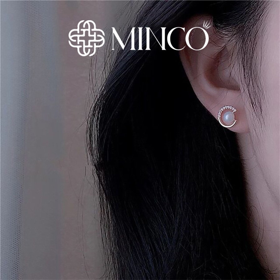 Bông tai nữ ngọc trai nhân tạo Minco Accessories đính đá phụ kiện trang sức đẹp BT10