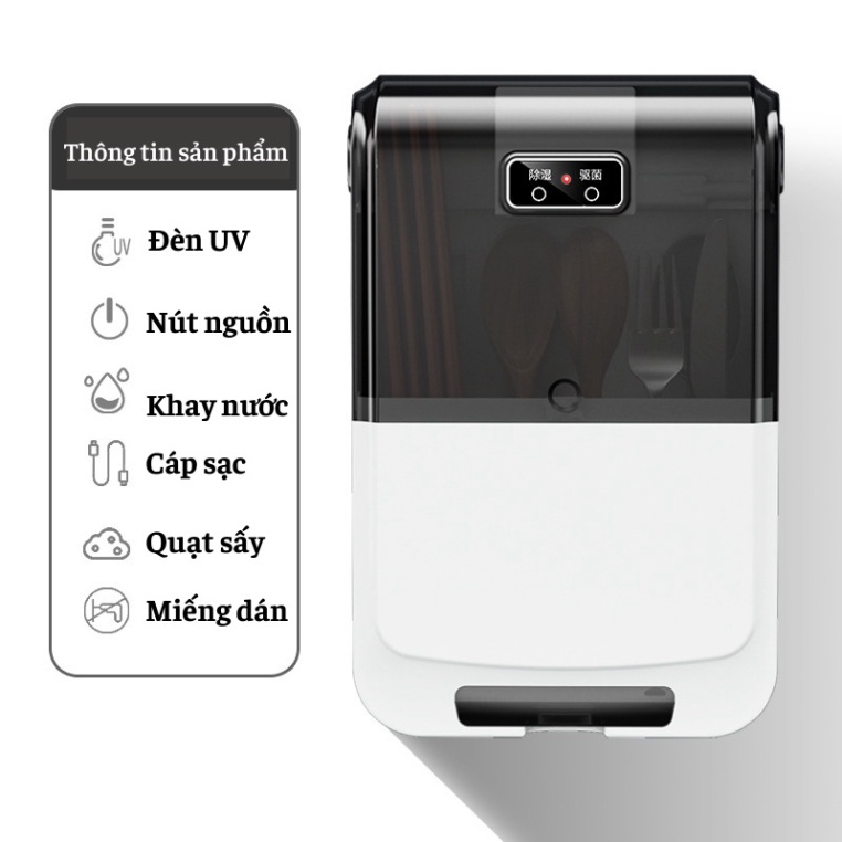 hcm Máy Khử Trùng Đũa Thìa Bằng Tia UV Diệt Vi Khuẩn Chống Nấm Mốc, Hộp Đựng Đũa Thìa Thông Minh