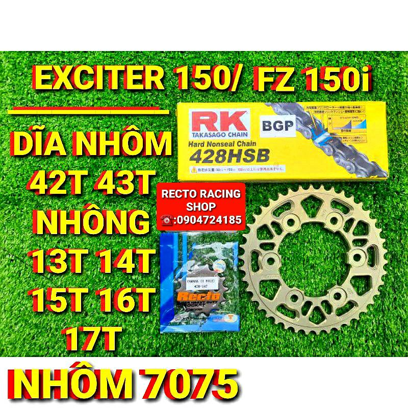 NHÔNG SÊN DĨA EXCITER 150/FZ 150i DĨA NHÔM 7075 Sên RK ĐEN VÀNG JAPAN CHÍNH HÃNG