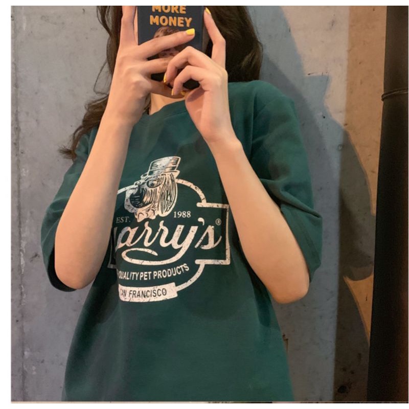 Áo thun tay lỡ unisex chú chó đội mũ