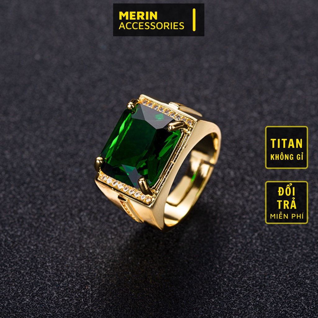 Nhẫn nam nữ tròn Merin Accessories màu bạc thời trang chất Titan đẹp đơn giản không gỉ - Nhẫn Golden Green