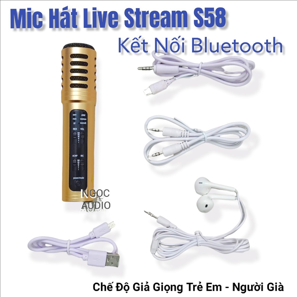Micro S58 Hát Live stream Karaoke Thu Âm trên điện thoại - Kết nối nhạc Bluetooth