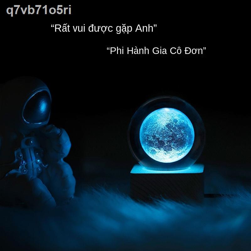 [Mẫu mới]Quà tặng sinh nhật Quả cầu pha lê phát sáng 3D bên trong Khắc ba chiều Mặt trăng Hệ trời Dải ngân hà cho bạn tr