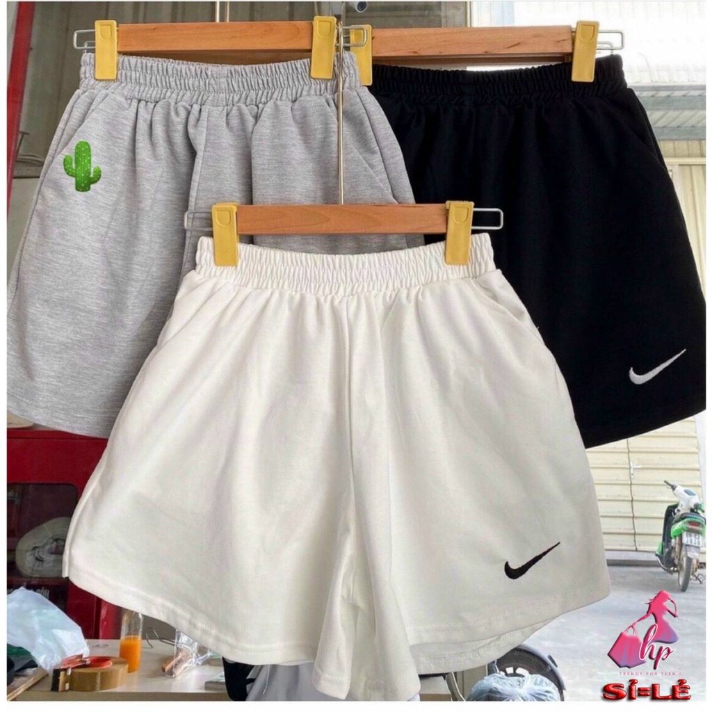Quần short cotton da cá nữ thêu logo có túi form ngắn thể thao siêu cá tính  -mã VD32..