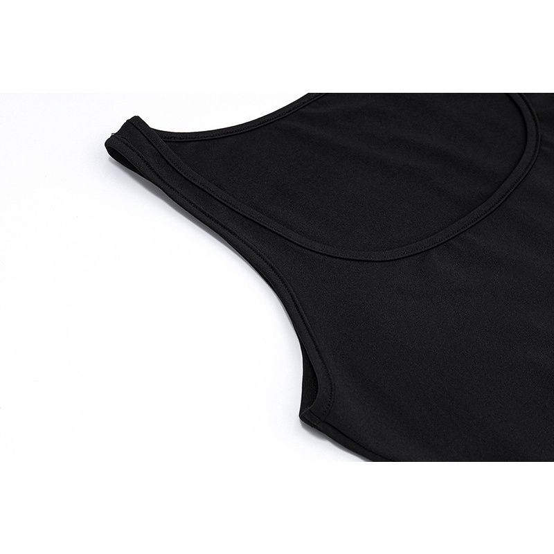 Đầm Sát Nách Cổ Chữ U Màu Trơn Thiết Kế Xếp Ly Thời Trang Thanh Lịch