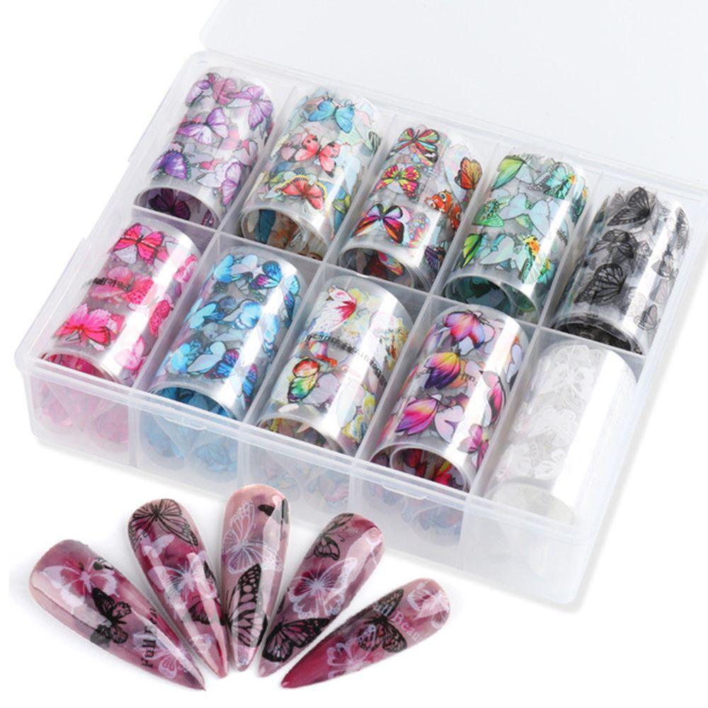Bộ 10 Cuộn Lá Nhôm Hình Bướm 3D DIY Trang Trí Móng Tay