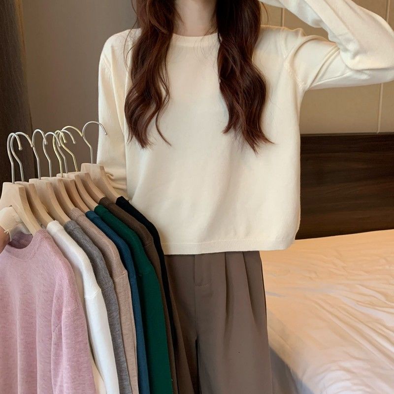 Áo len dệt kim cổ tròn dáng rộng dễ phối đồ thời trang hàn quốc thu đông dành cho nữ