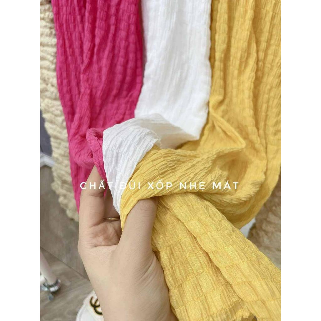 Đầm maxi cổ yếm nữ Váy đi biển chất đũi xốp nhăn thoáng mát khóc cúc giot lệ