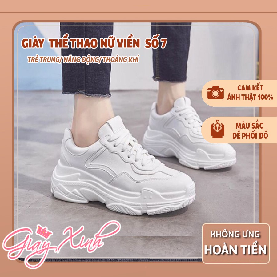 Giày thể thao nữ viền số 7, Giày thể thao nữ sneaker màu trắng chất da PU đế màu trắng đẹp mã M010