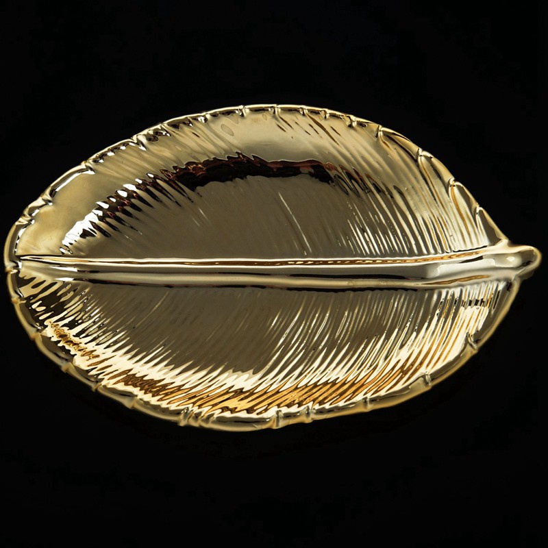 Đĩa Sứ Hình Chiếc Lá Màu Vàng Dùng Đựng Trái Cây / Trang Sức