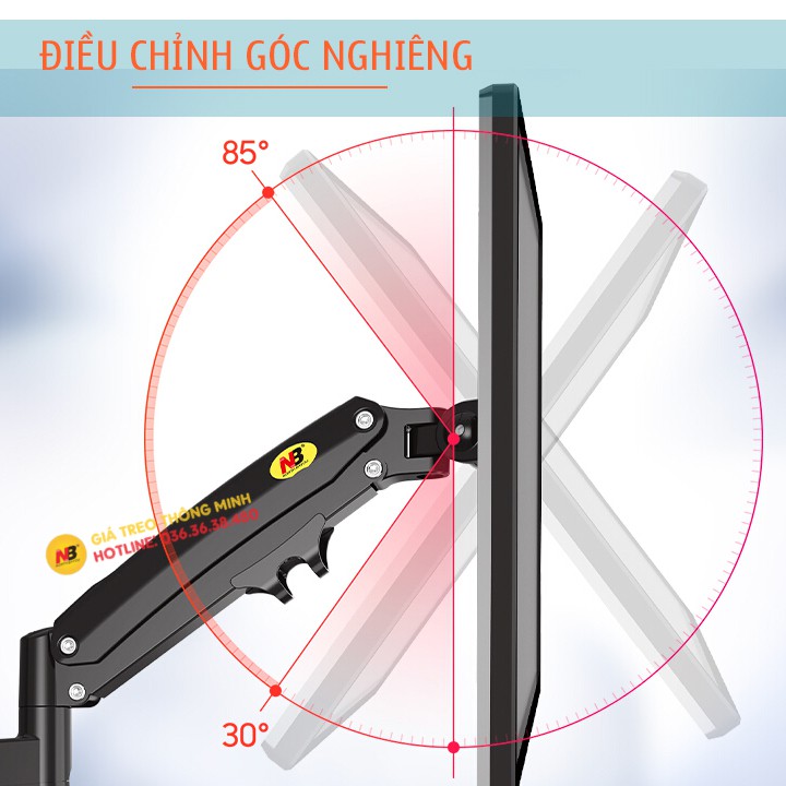 Giá Treo Màn Hình NB H100 22 - 35 Inch - Tay Treo Màn Hình Máy Tính Gắn Bàn Xoay 360 Độ