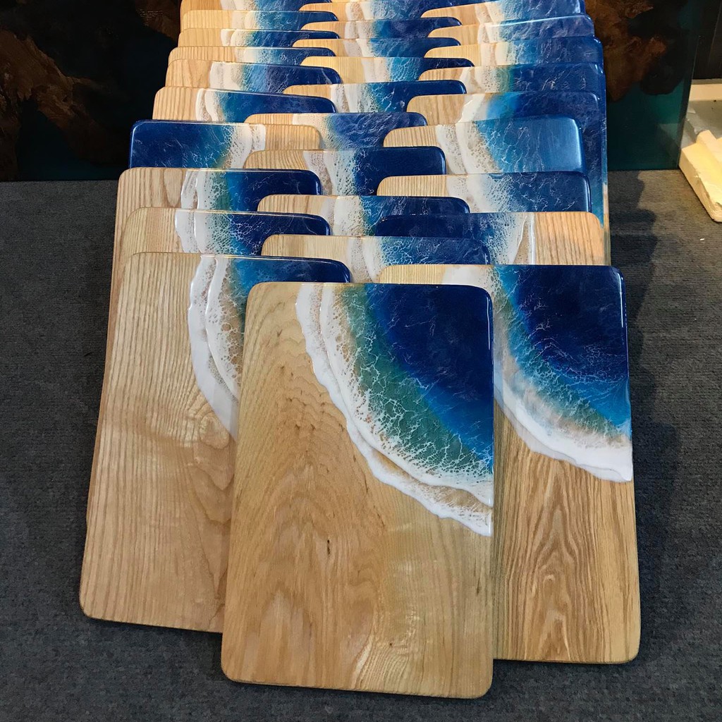  Khay Epoxy Resin vẽ sóng biển 3D hình chữ nhật 20x30cm