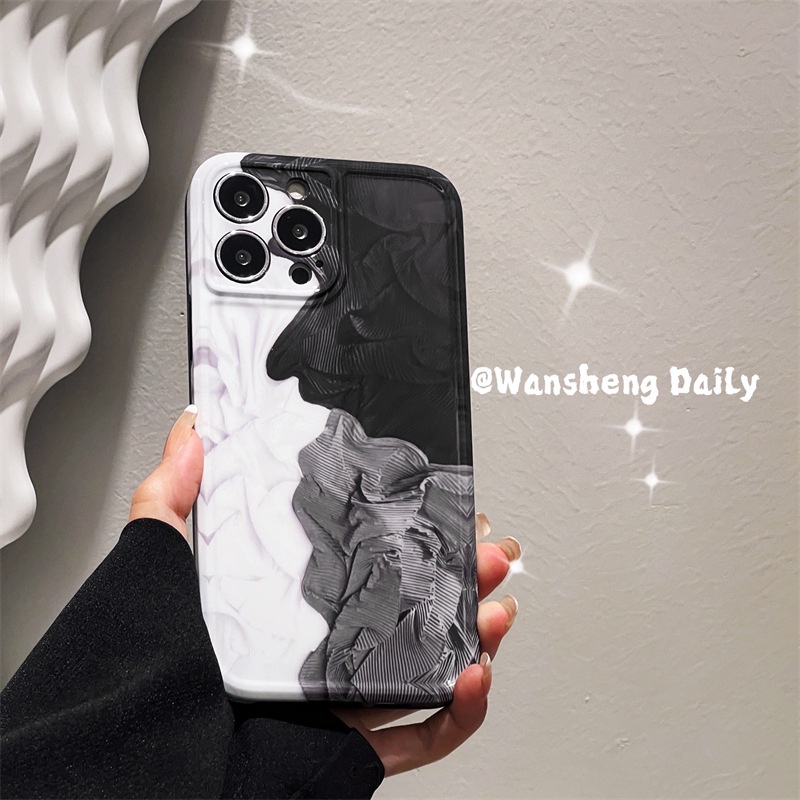 Ốp điện thoại thêu hình chống sốc màu trắng đen dành cho iPhone 13 pro max 12 11XS / XR 8