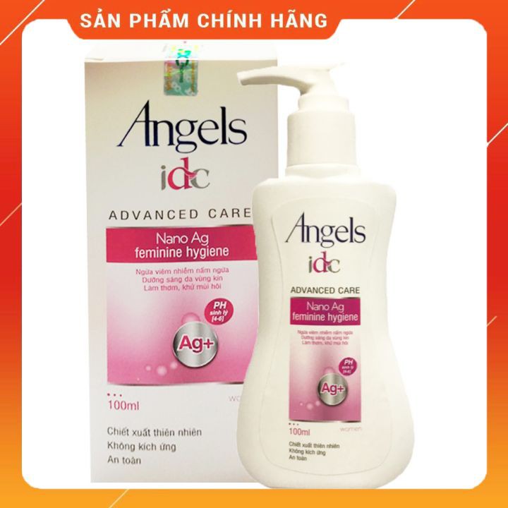 Dung dịch vệ sinh phụ nữ Angel IDC Nano Bạc Ngừa Viêm Nhiễm Nấm Ngứa Dưỡng Sáng Da Vùng Kín Khử Mùi Hôi Chai 100ml