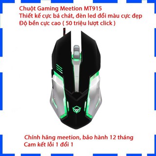 Chuột Gaming Meetion MT915 - Đèn led cực đẹp - Màu đen và trắng - Thiết kế bá cháy - Độ bền 50 triệu click - BH 12 tháng