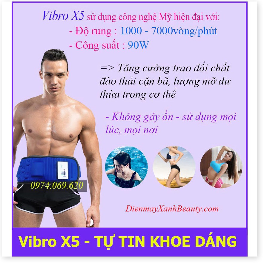 Máy Massage bụng Rung Nóng Tan mỡ Chính Hãng Mỹ Vibro X5- Đai Massage bụng- máy đánh tan mỡ bụng