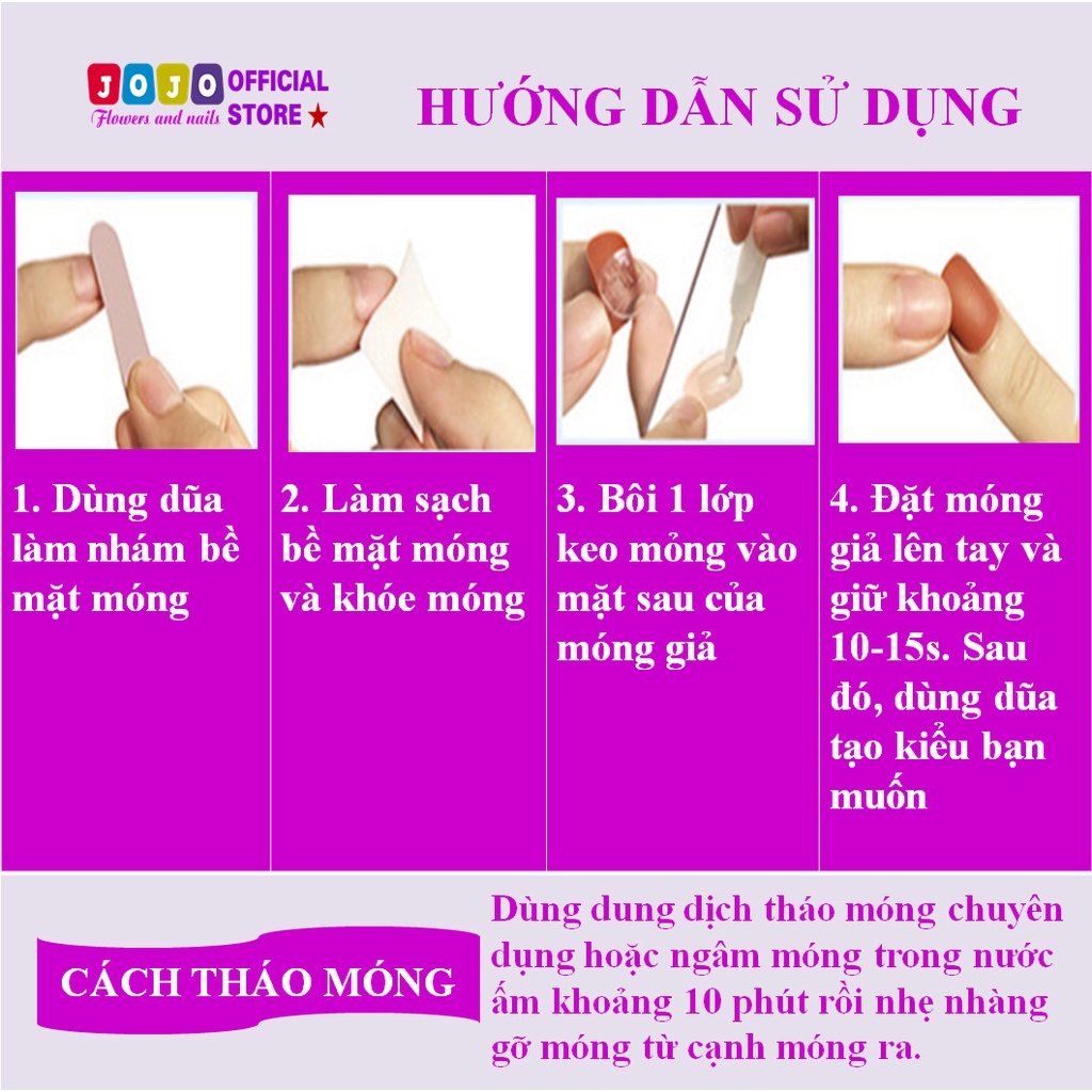 Bộ 24 móng chân giả Jojo móng giả đính hoa đá J75 nail box rẻ đẹp sang chảnh kute kèm keo gắn tự làm tại nhà