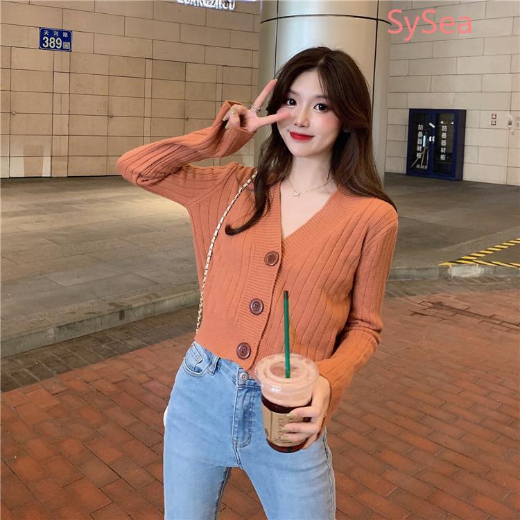 Áo Khoác Cardigan Dệt Kim Tay Dài Cổ Chữ V Phong Cách Hàn Quốc Cho Nữ