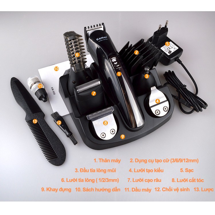 Bộ Tông Đơ Cắt Tóc Đa Năng Kemei KM600 Cao Cấp 11 In 1