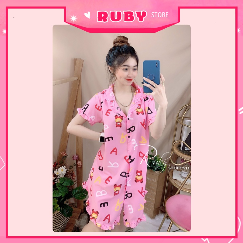 Đầm ngủ Hoạt Hình in Gấu họa tiết dễ thương, chất kate mịn đẹp Free Size Dưới 55KG ❤ Rubystorevn