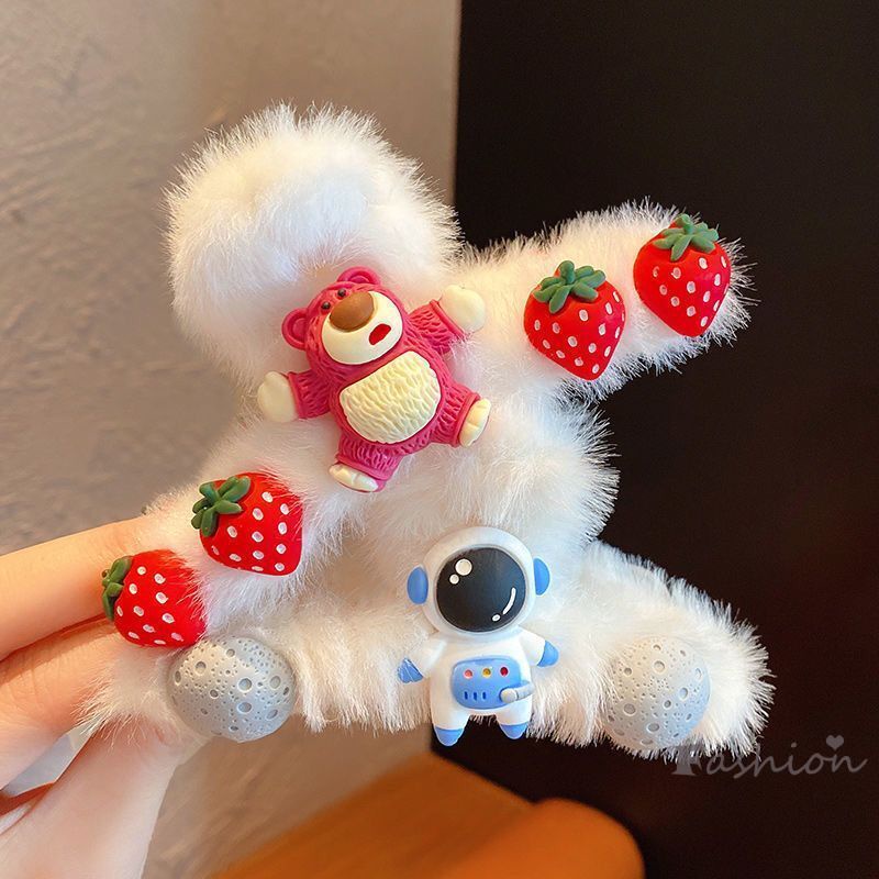 Kẹp Tóc Càng Cua Phủ Lông Dày Dặn Cỡ Lớn Dễ Thương Thời Trang Cho Nữ