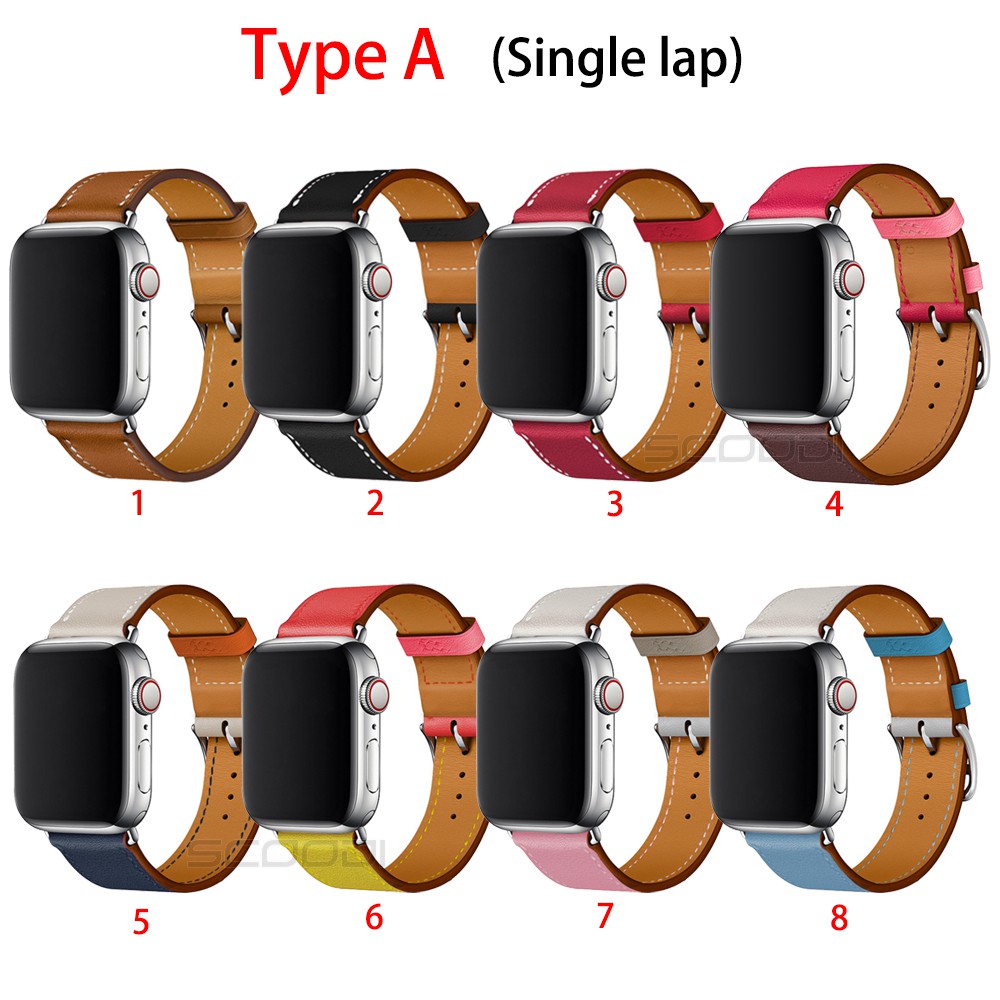 Dây đeo bằng da thật cho đồng hồ thông minh for Apple Watch Series 1 2 3 4 5 SE 6 38mm 42mm 40mm 44mm