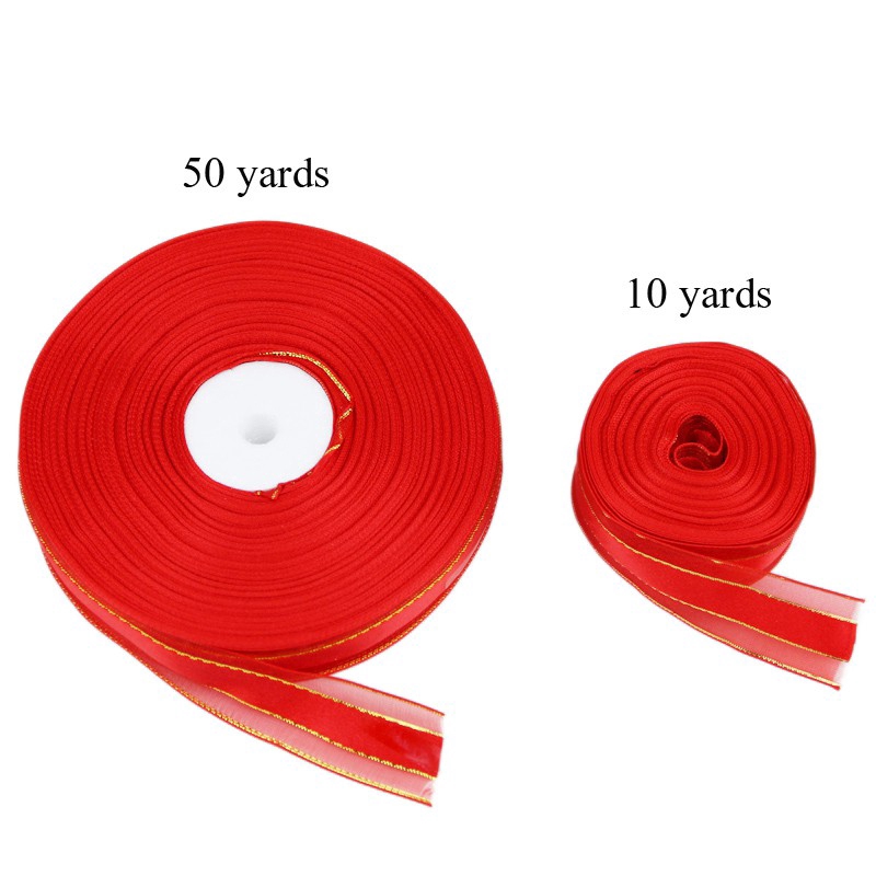 Dây ruy băng satin 25mm viền vàng đồng chất lượng cao dài 25yard dùng để gói quà trang trí đám cưới