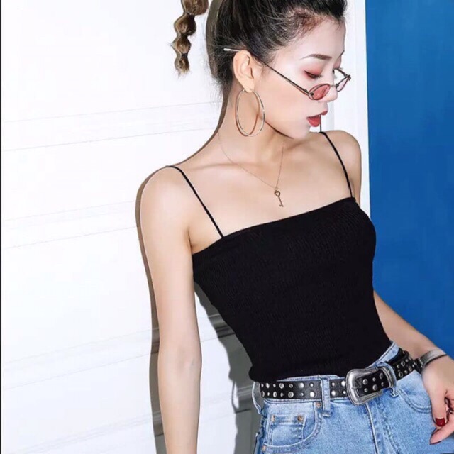 Áo hai dây basic, áo 2 dây sợi bún ôm dáng croptop - Colory shop