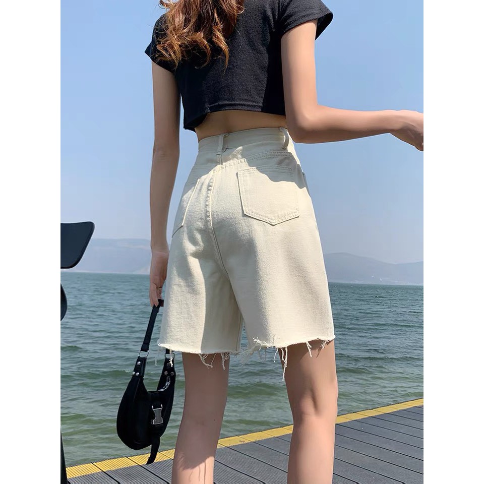 Quần Short Jeans Ống Rộng GÀI NÚT EO, Quần Ngố Nữ Ống Rộng Phong Cách Ulzzang Hàn Quốc 519