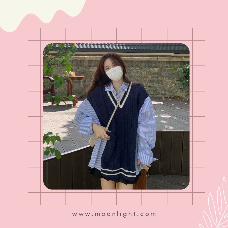 Áo sơ mi phối gile len phong cách ulzzang