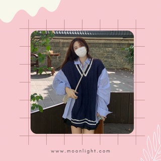 Áo sơ mi phối gile len phong cách ulzzang