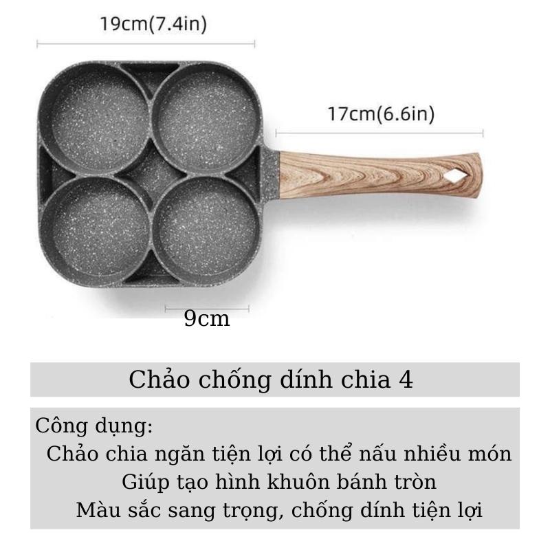 Chảo Chống Dính Chia Ô 4 Ngăn Chống Dính Dùng Cho Tất Cả Các Loại Bếp Chảo Đá Nấu Nhiều Món Đa Năng
