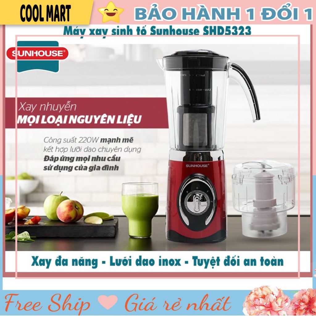 Máy xay sinh tố đa năng, Máy say sinh tố sunhouse SHD5323 3 cối xay hoa quả, thịt, đá